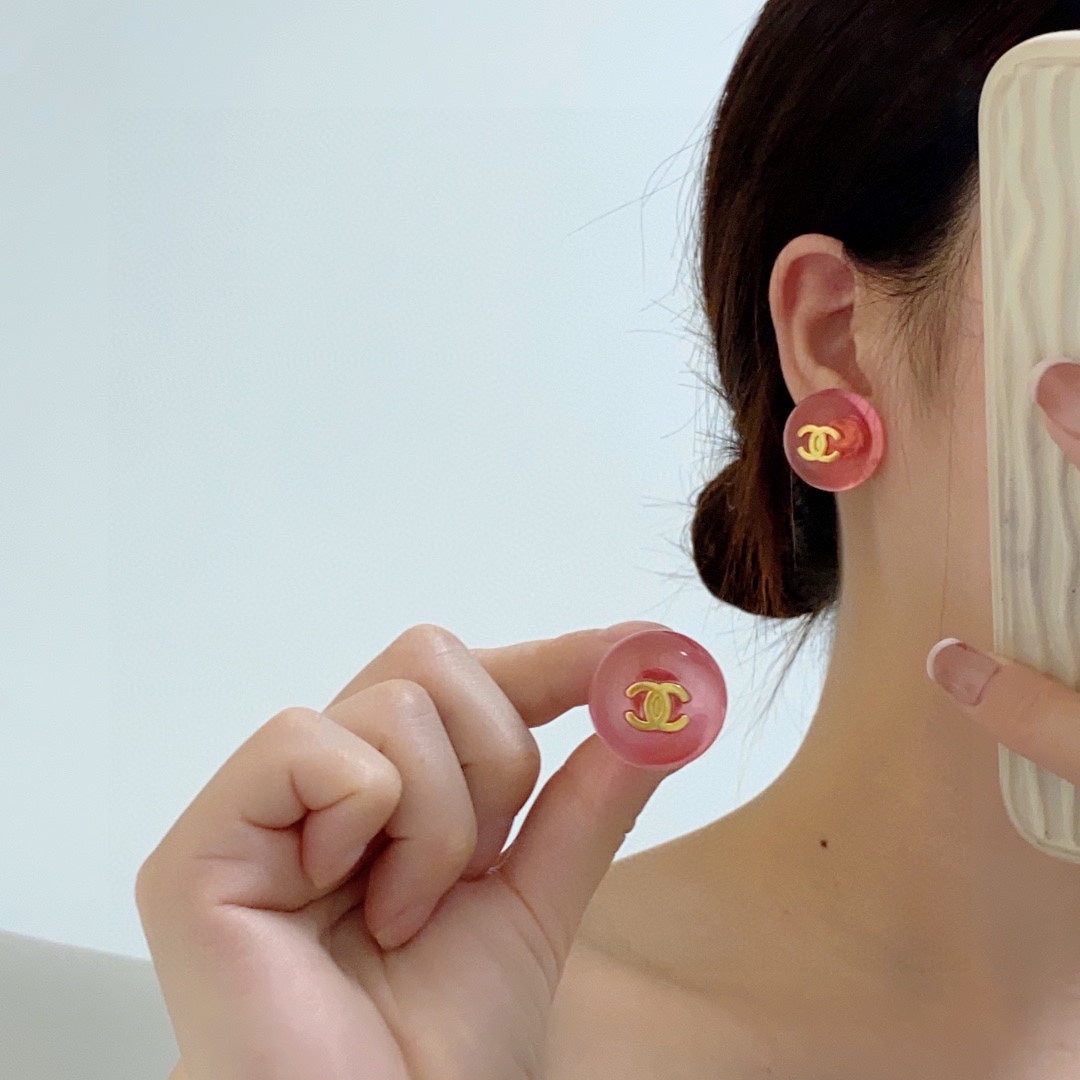 Chanel Pink Crystal Earrings - 18K Yellow Gold