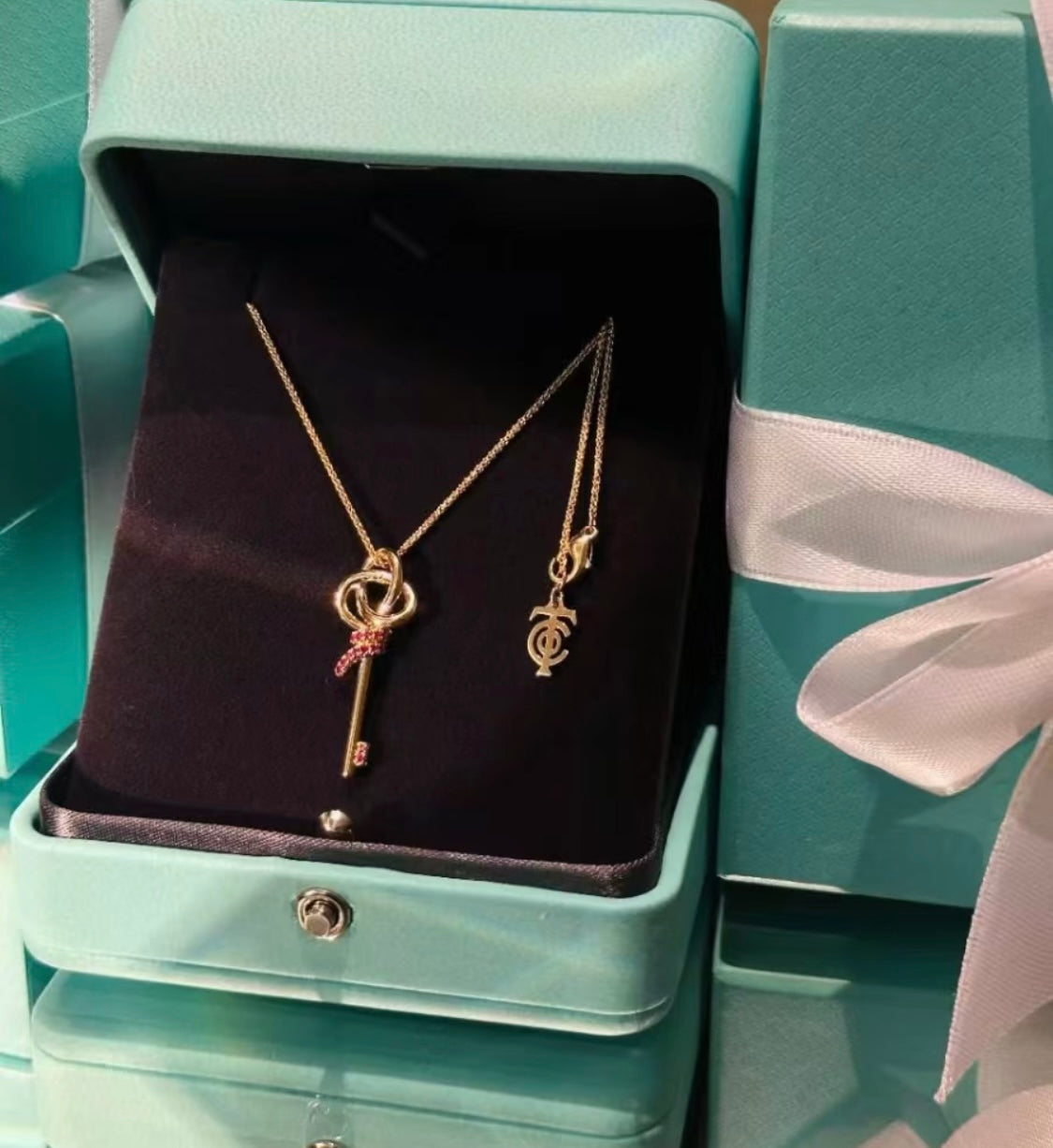 Tiffany Keys Woven Pink Diamonds Medium Necklace