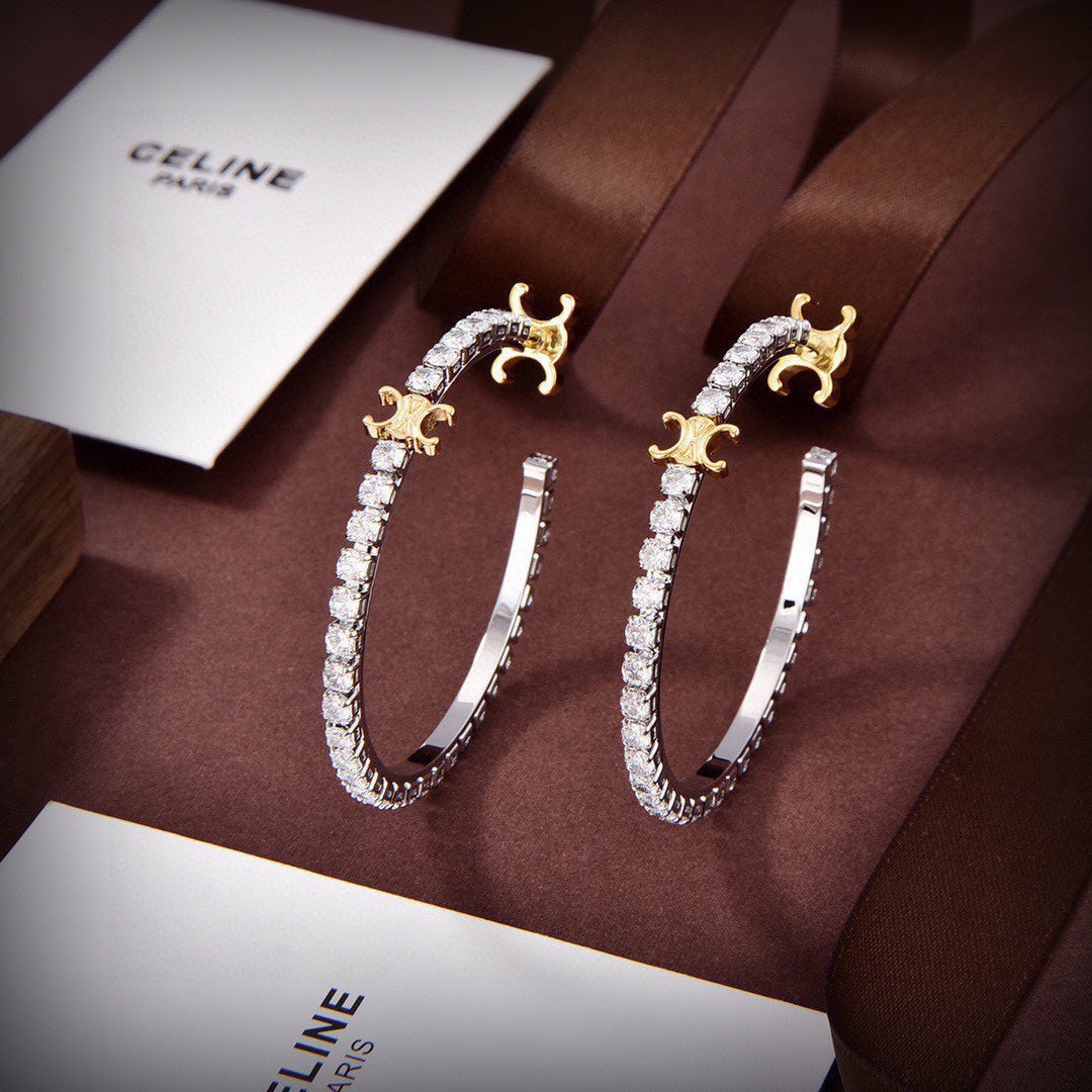 Celine Triomphe Diamonds Hoops Earrings - 18K Yellow Gold