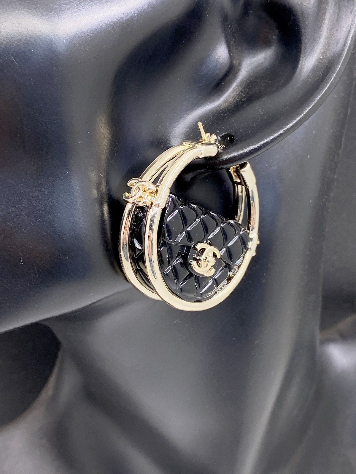Chanel Black Bag Earrings - 18K Yellow Gold