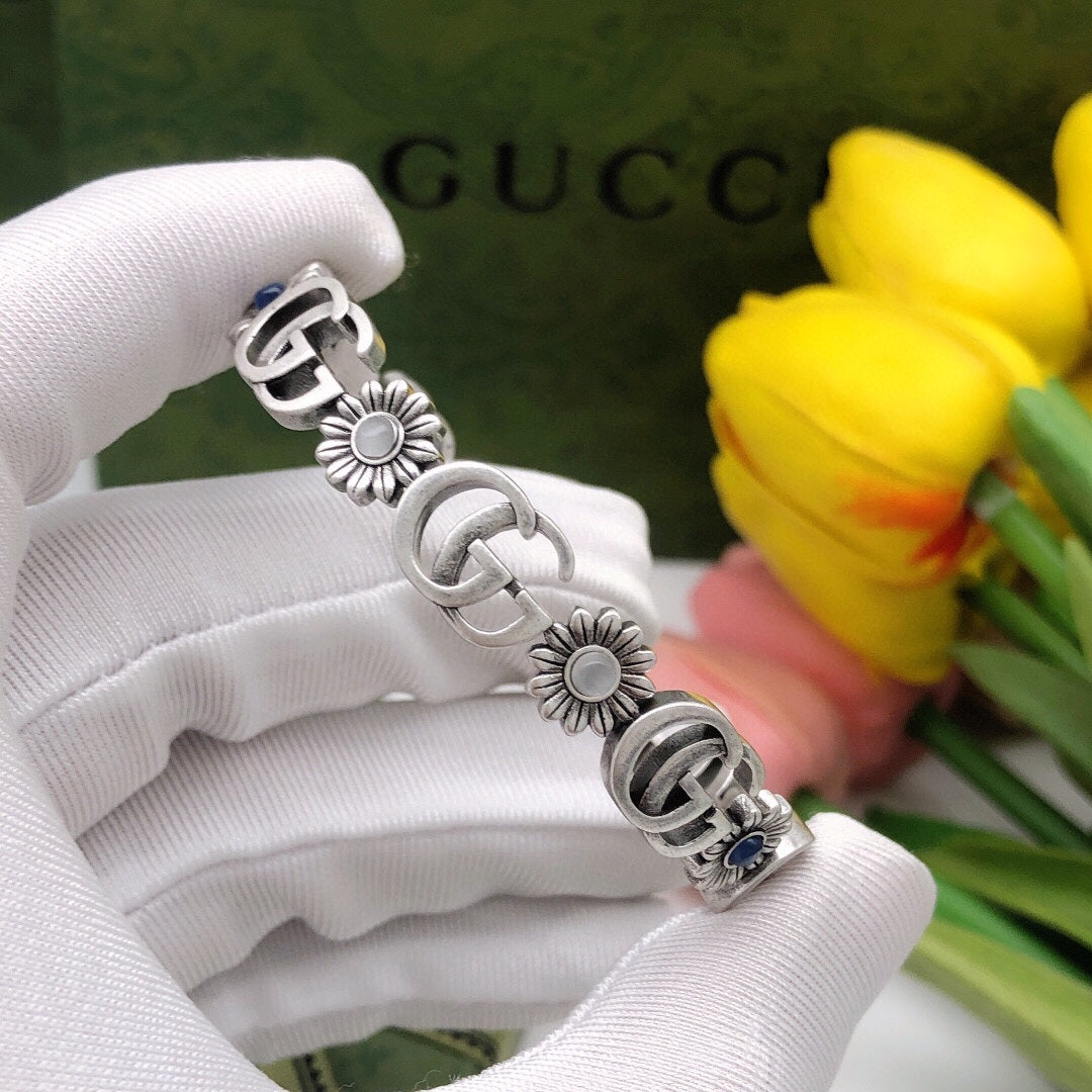 Gucci Double G Flowers Open Cuff Bracelet