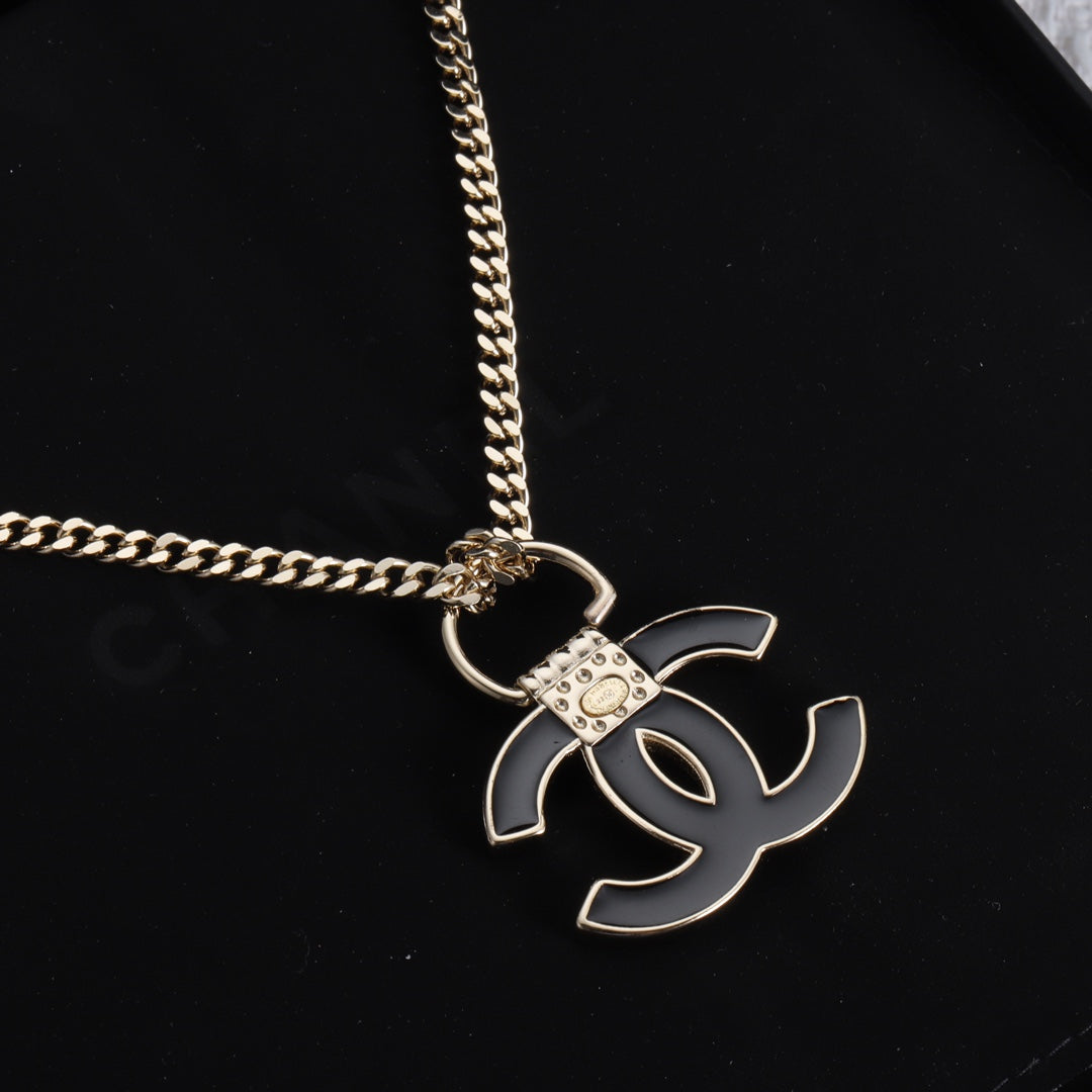 Chanel Black Resin Logo Necklace