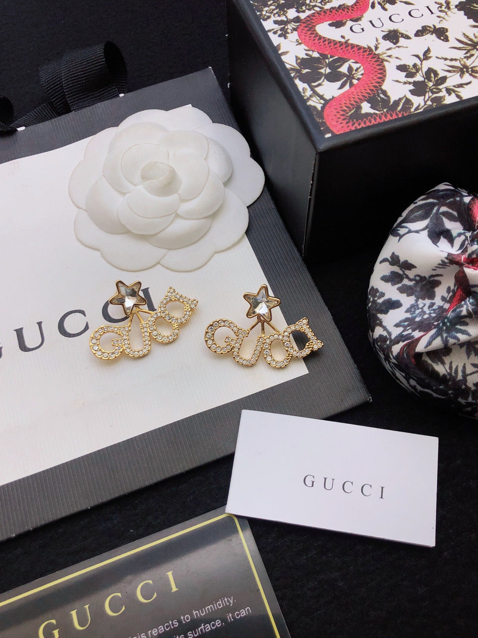 Gucci Double G Script Star Earrings - 18K Yellow Gold