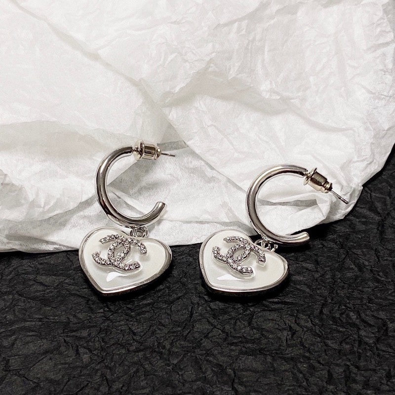 Chanel White Heart Earrings - 18K White Gold