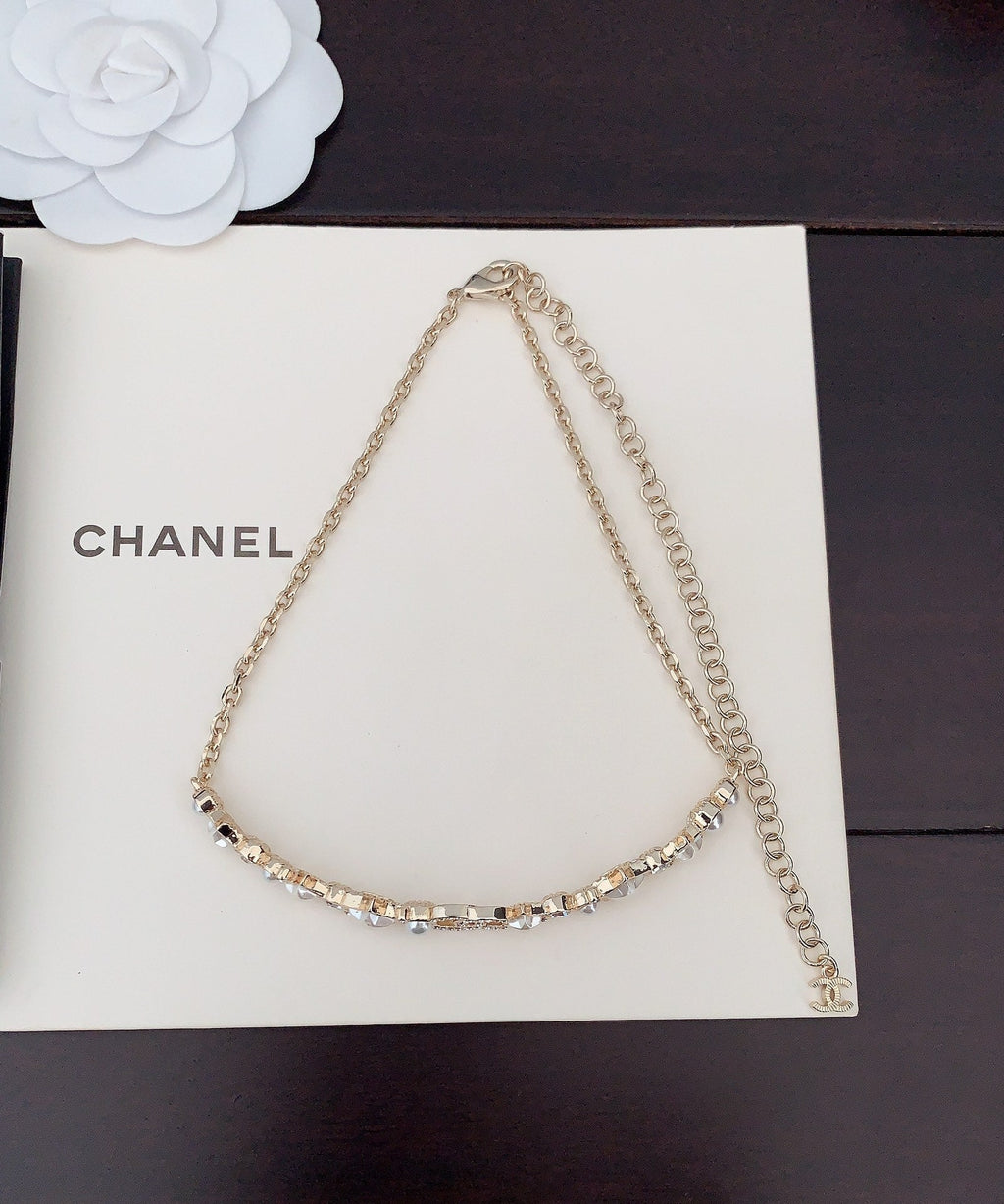 Chanel White Pearl Crystal Necklace