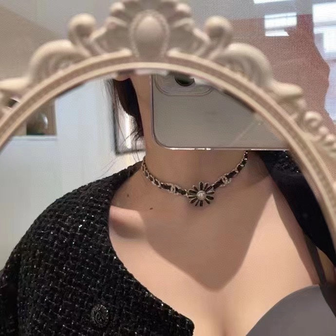 Chanel Flower Leather Choker Necklace