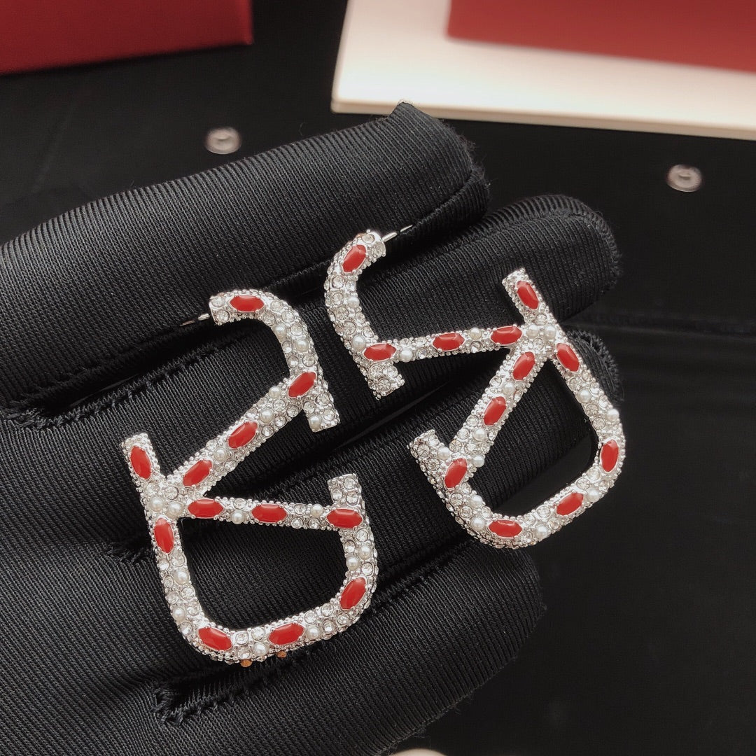 Valentino Red Crystal Earrings - 18K Gold