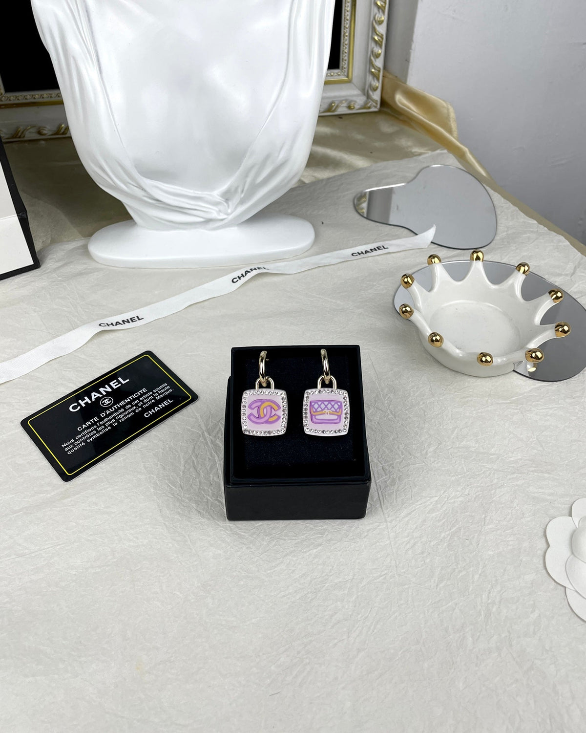 Chanel Pink Bottle Earrings - 18K Yellow Gold