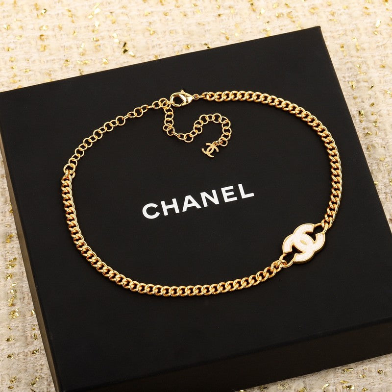 Chanel White Logo Choker Necklace