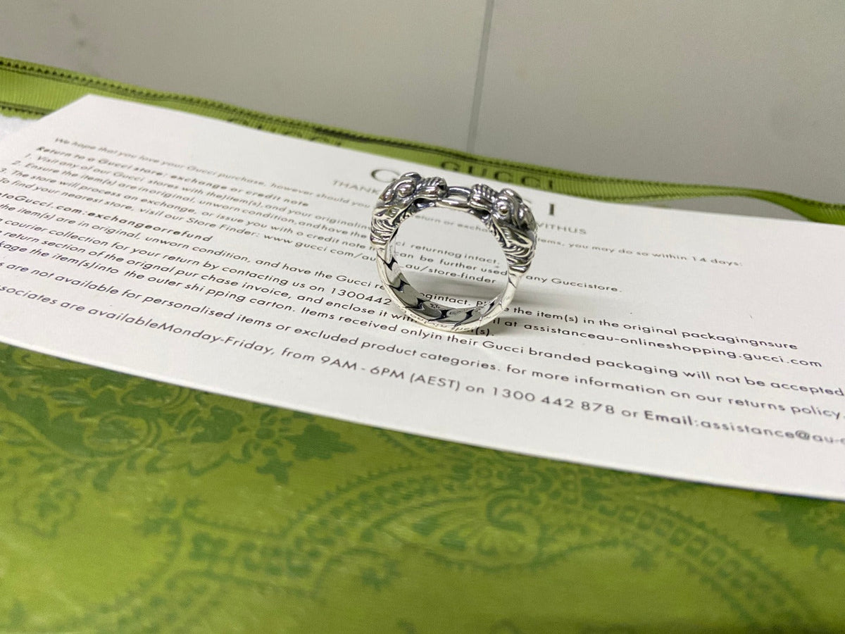 Gucci Double G Tiger Head Chain Ring
