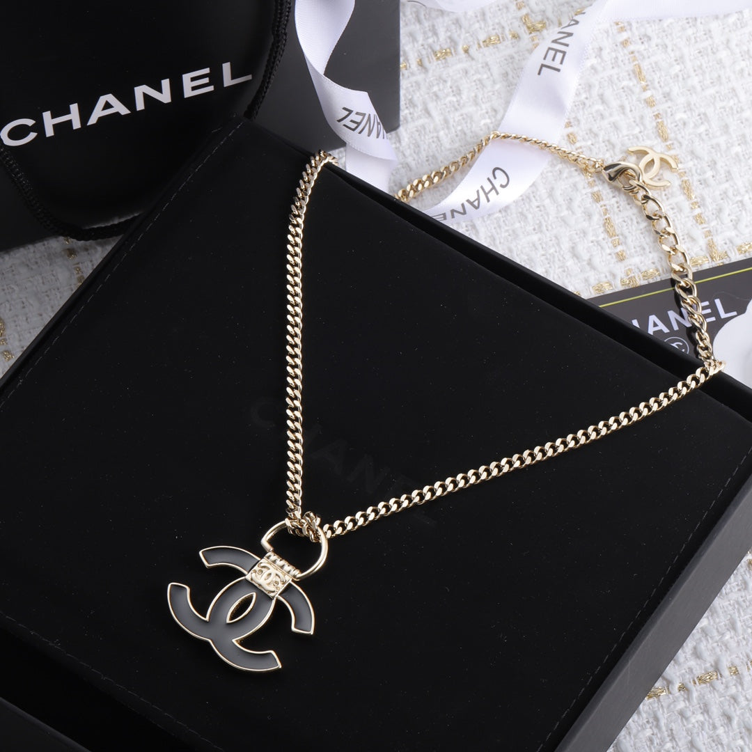 Chanel Black Resin Logo Necklace
