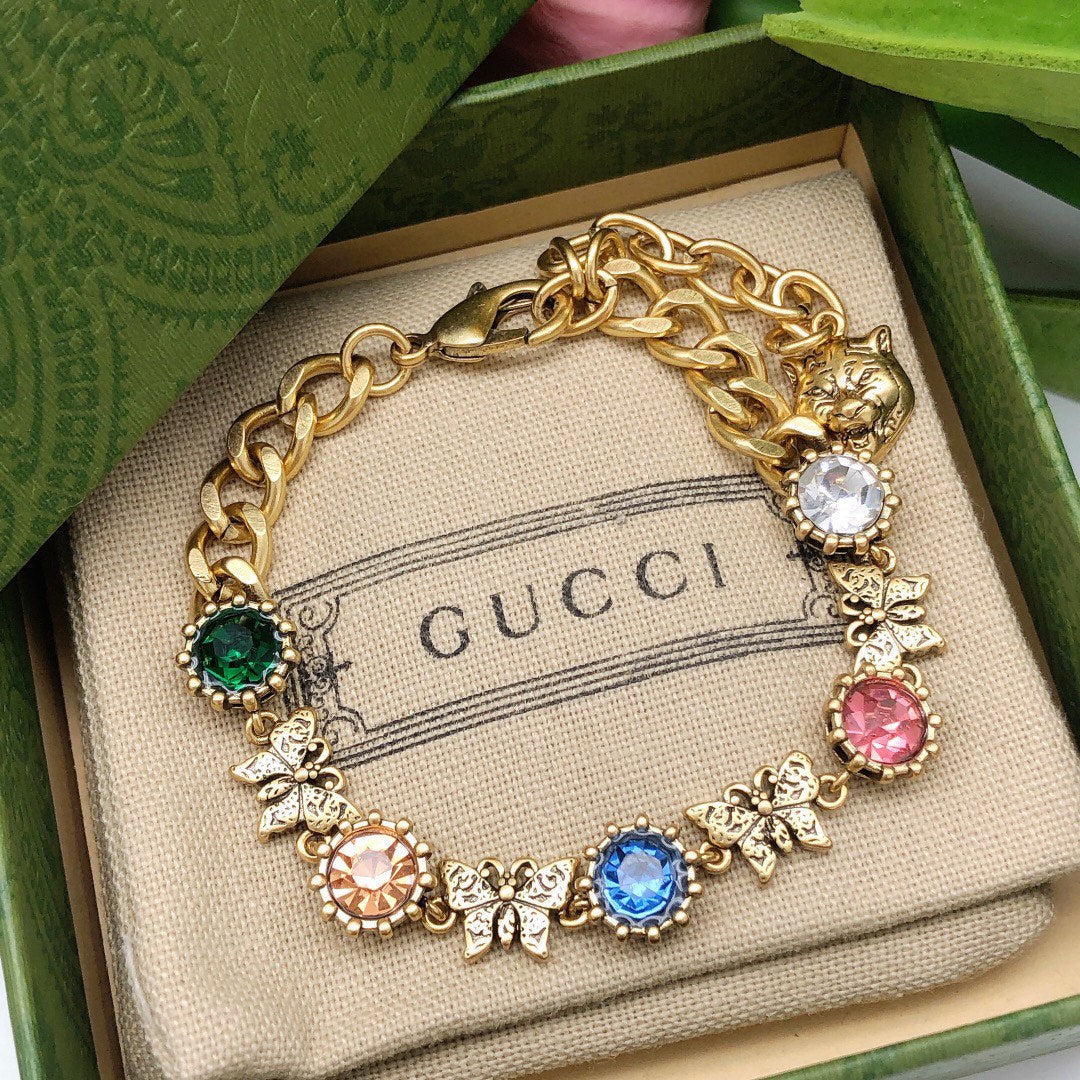 Gucci Double G Interlocking G Crystal Bracelet