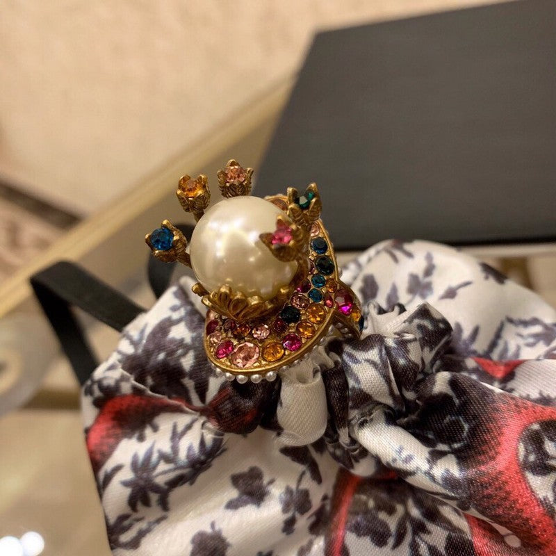 Gucci Double G Multistone Pearl Ring - 18K Yellow Gold
