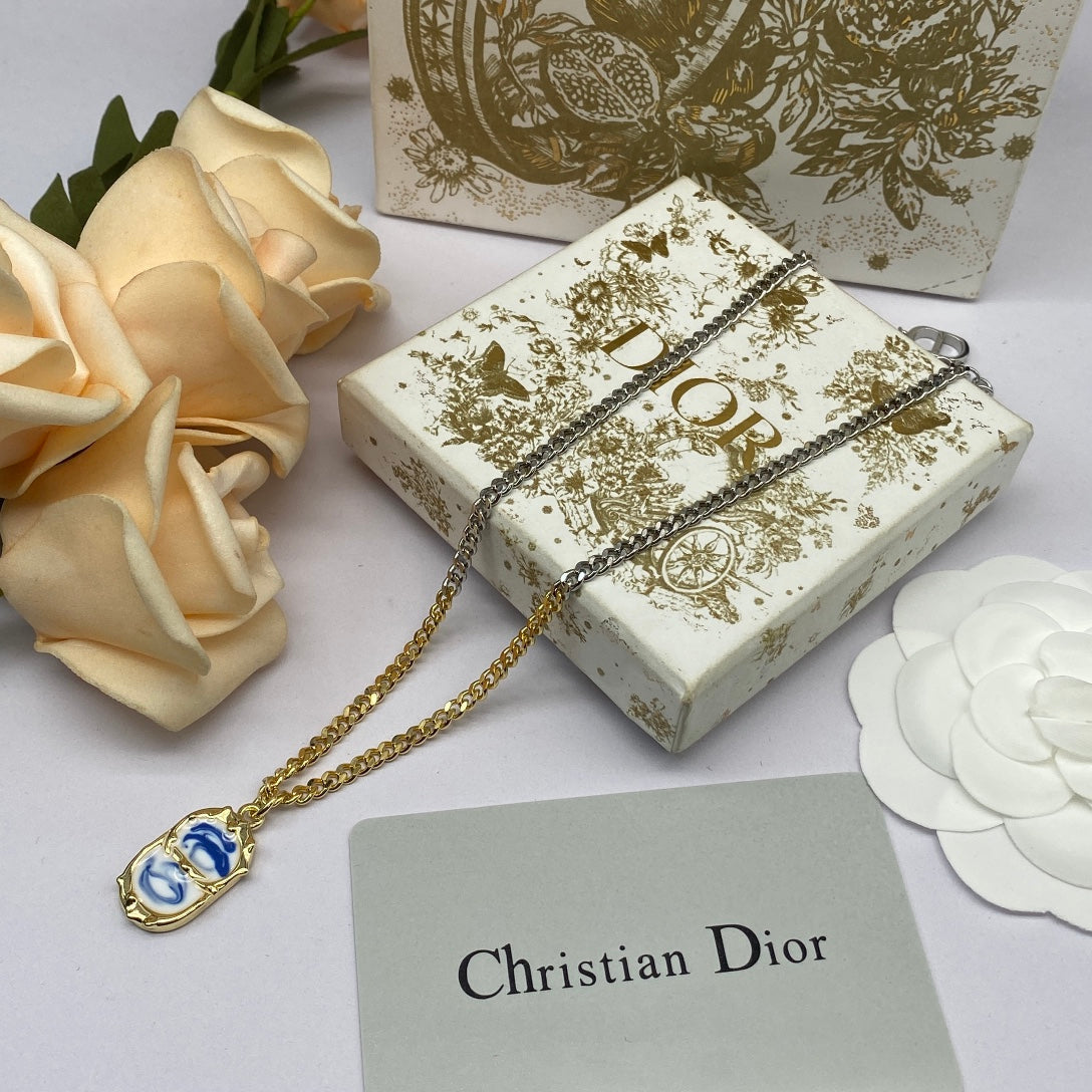 Dior Icon Chain Blue White Resin Necklace