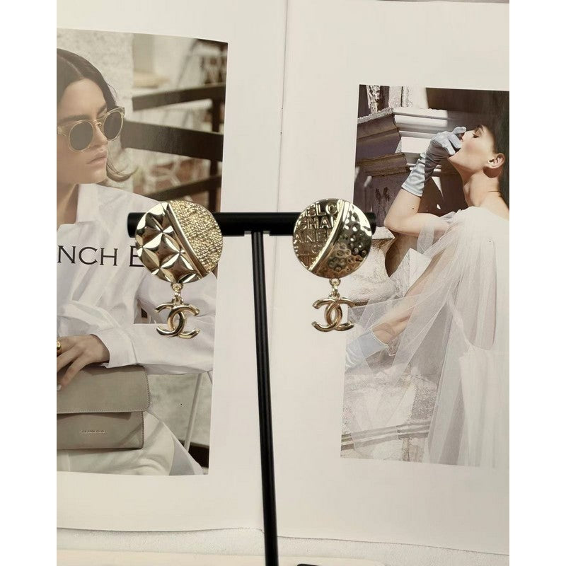 Chanel Gold Round Pendant Earrings - 18K Yellow Gold