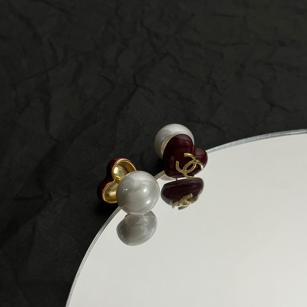 Chanel Red Heart Earrings - 18K Yellow Gold