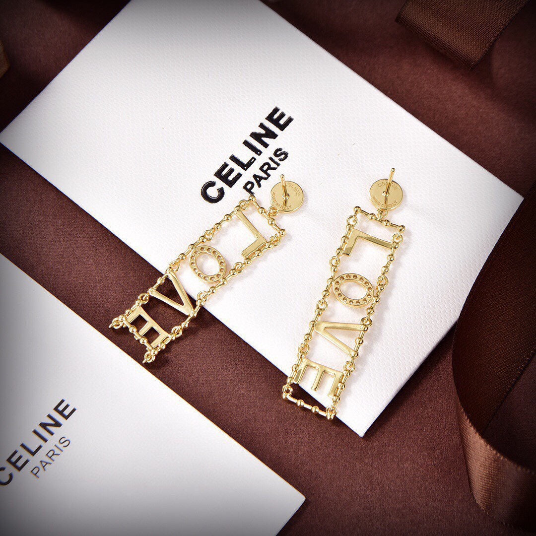 Celine Triomphe LOVE Diamond Earrings - 18K Yellow Gold