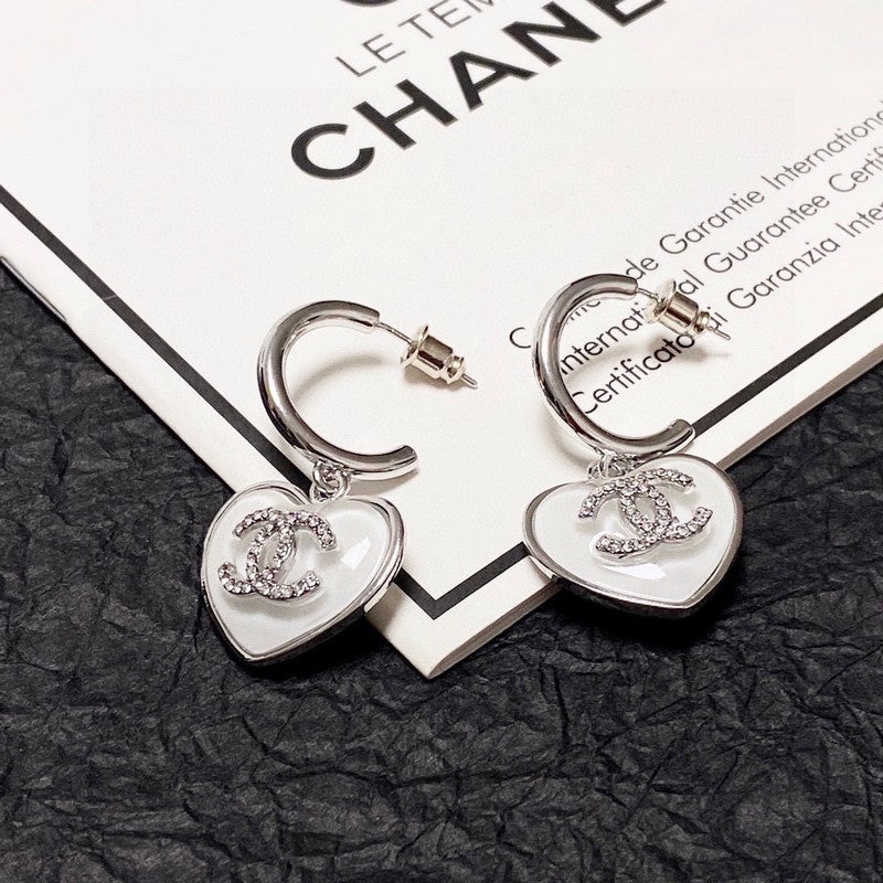 Chanel White Heart Earrings - 18K White Gold