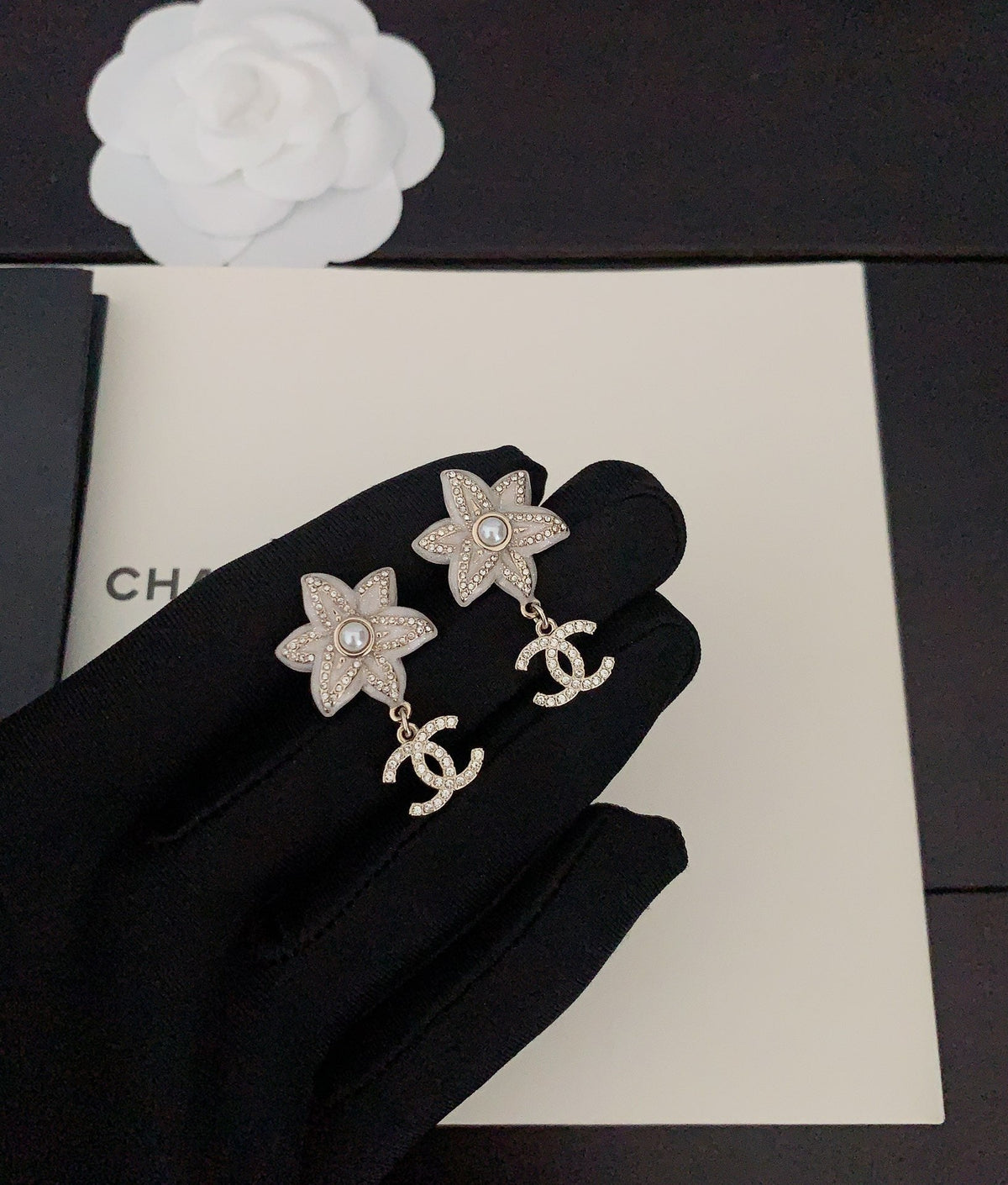 Chanel Camellia Pendant Earrings - 18K White Gold