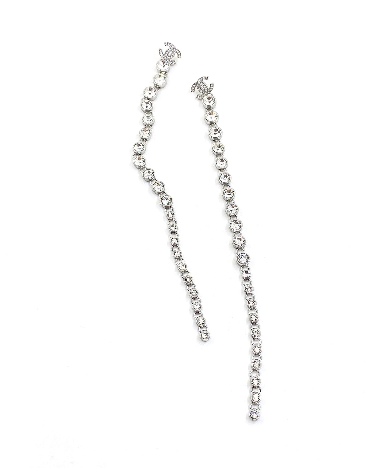 Chanel Long Crystal Earrings - 18K White Gold