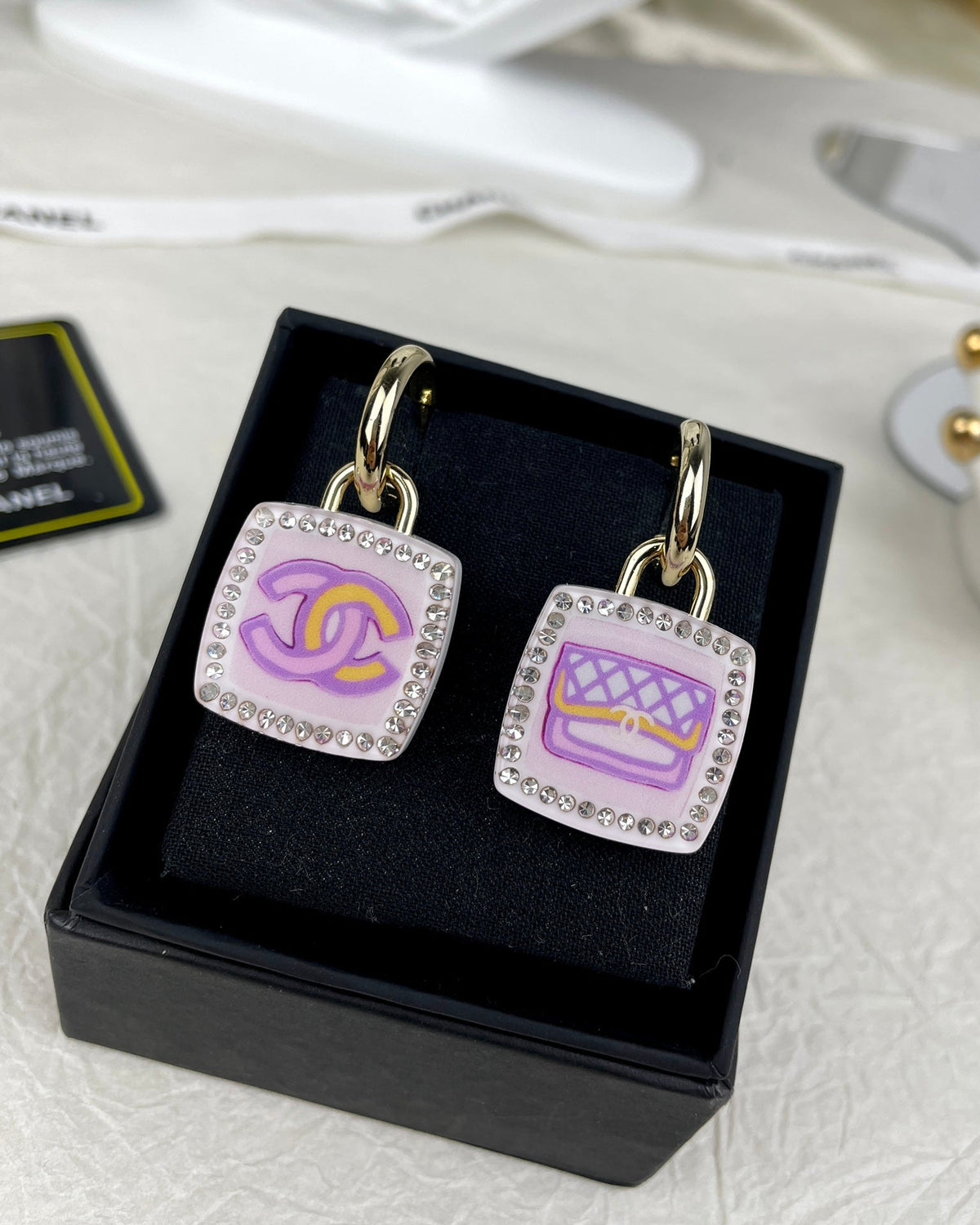 Chanel Pink Bottle Earrings - 18K Yellow Gold