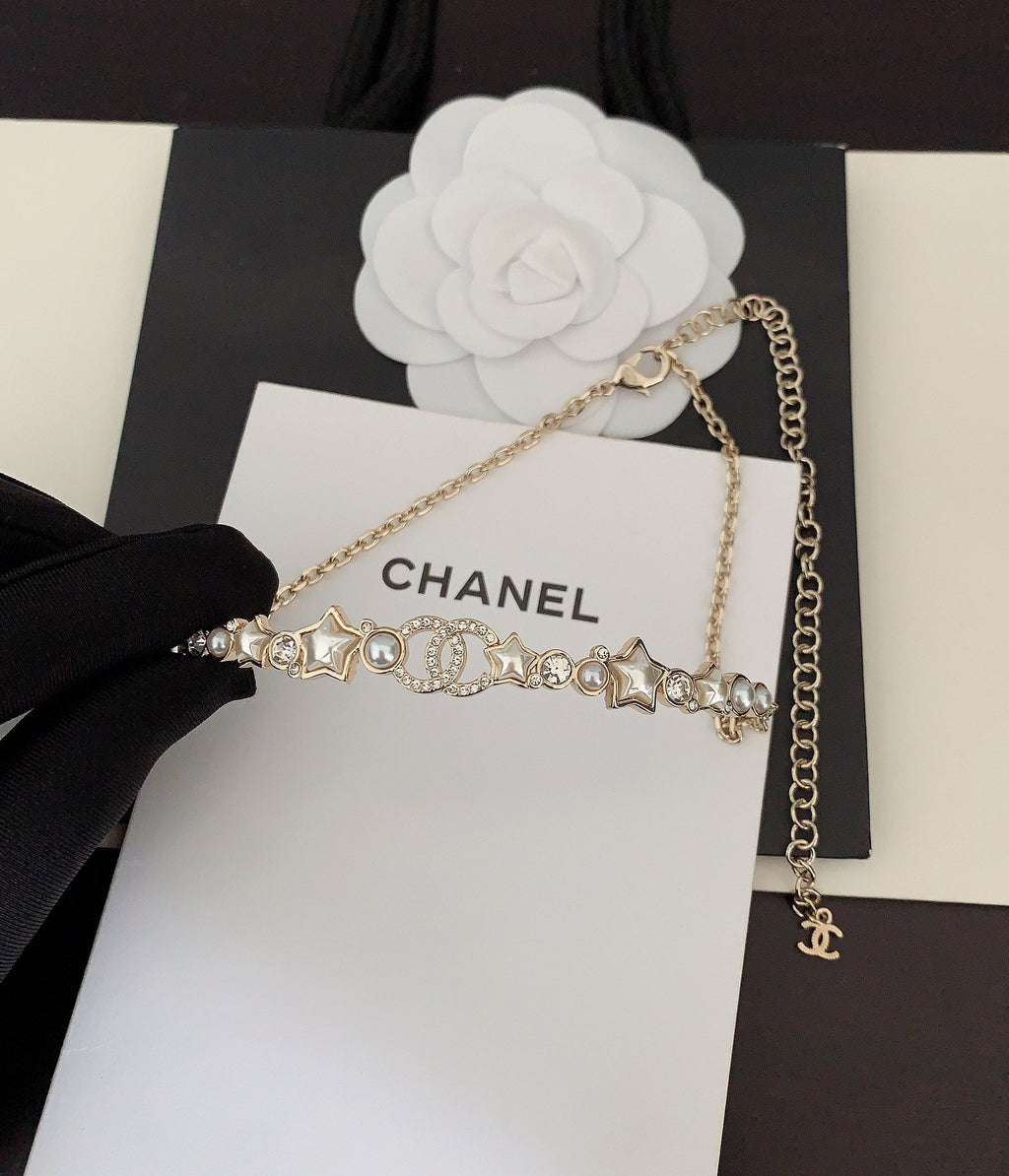 Chanel White Pearl Crystal Necklace