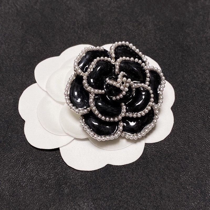 Chanel Camellia Black & White Brooch