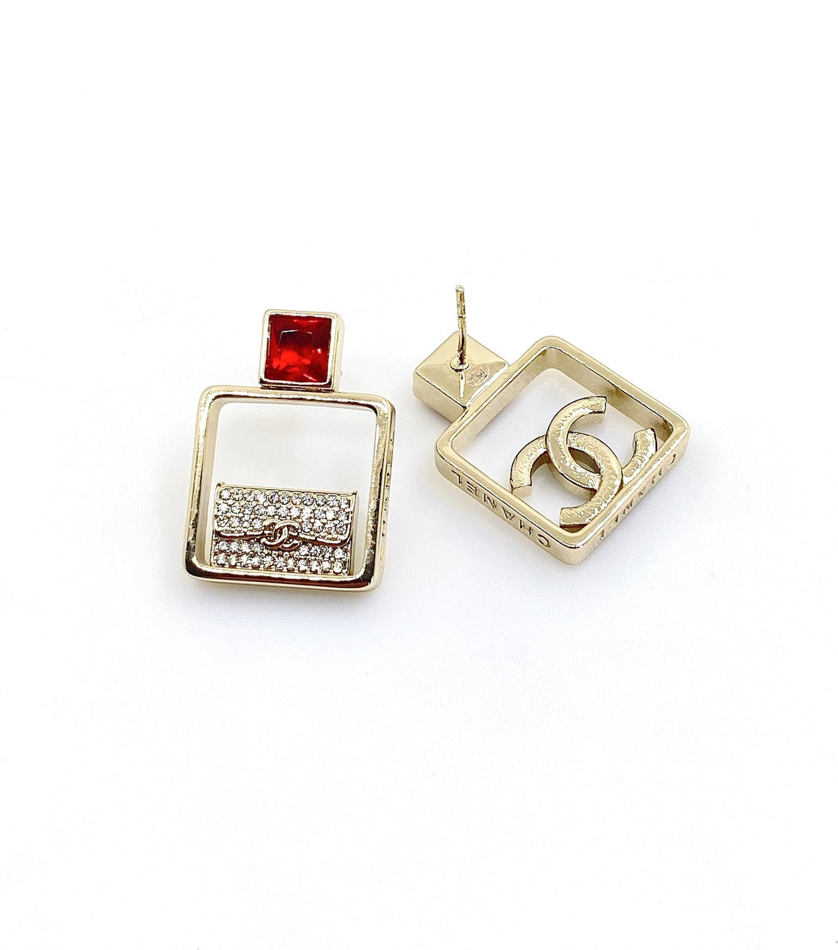 Chanel Red Bottle Pendant Earrings - 18K Yellow Gold