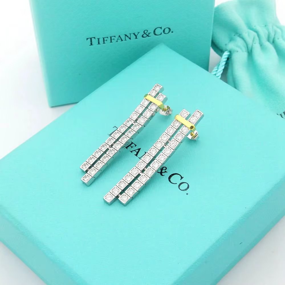 Tiffany Edge Drop Earrings - 18K Yellow Gold