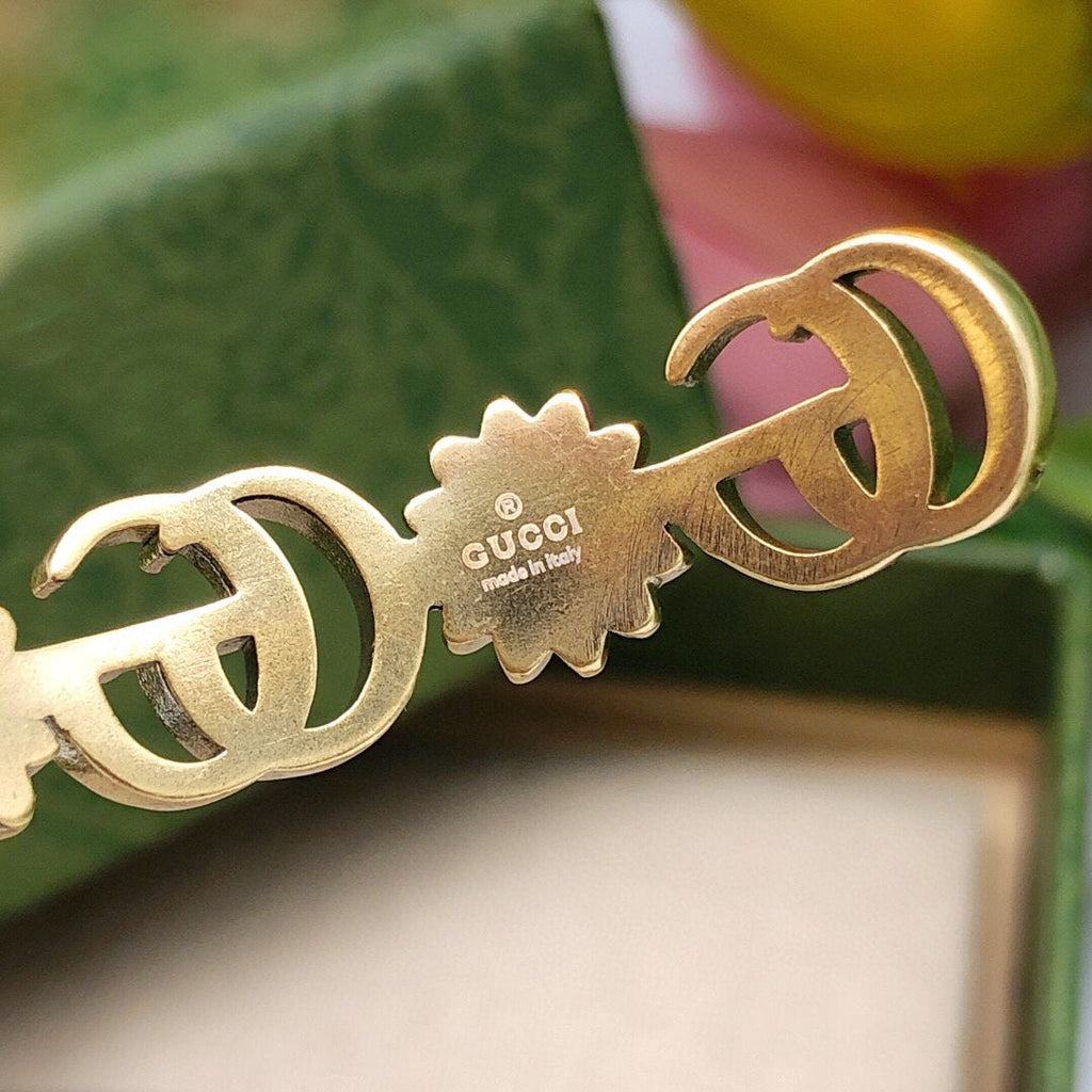Gucci Double G Flowers Open Cuff Bracelet