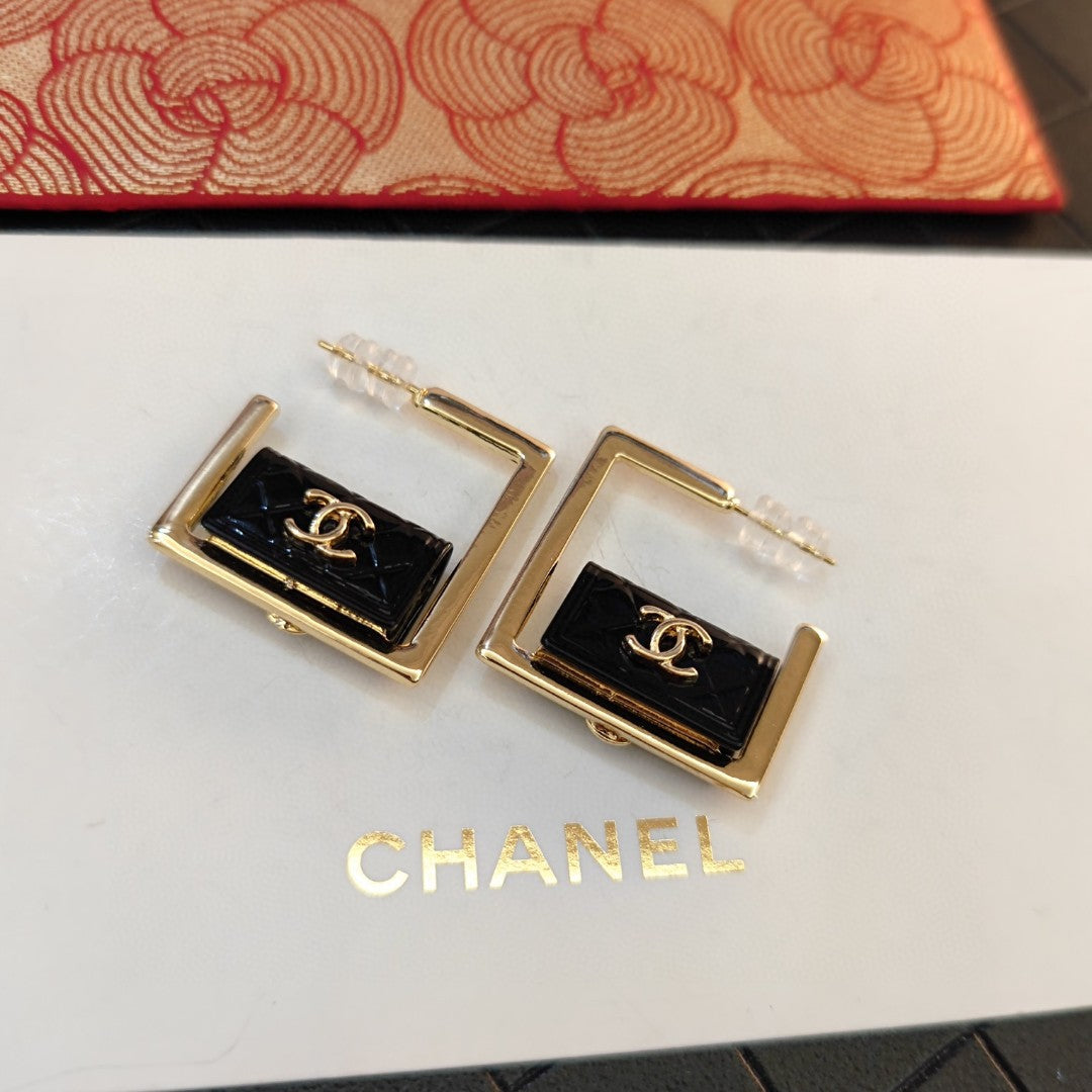 Chanel Black Bag Hoop Earrings - 18K Yellow Gold