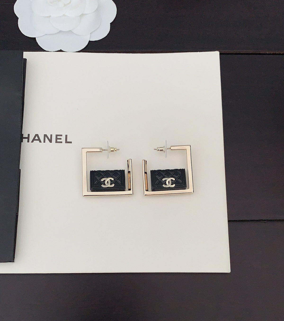 Chanel Black Bag Pendant Earrings - 18K Yellow Gold