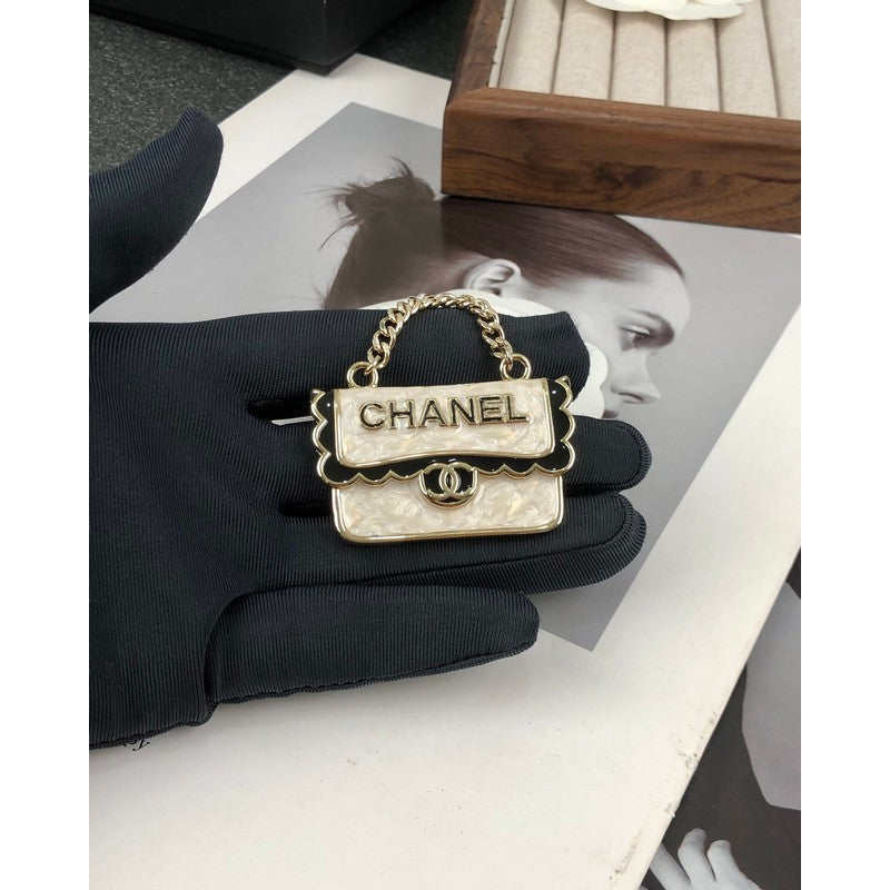 Chanel White Bag Brooch