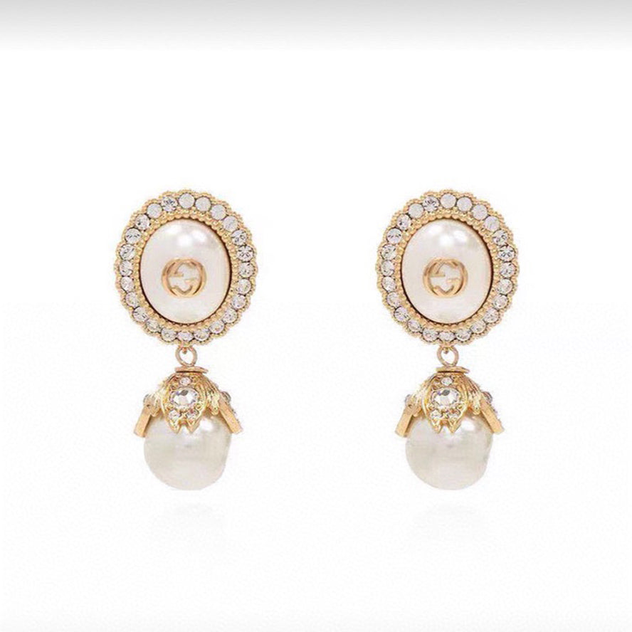 Gucci Double G Pearl Earrings - 18K Yellow Gold