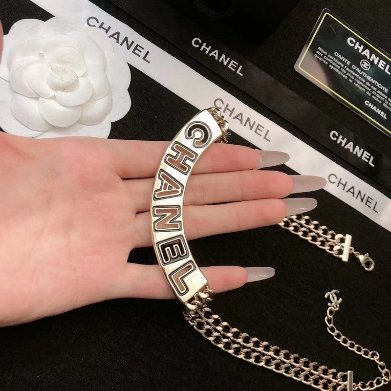 Chanel White Logo Choker Necklace