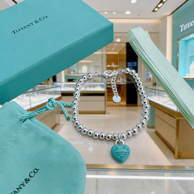 Return to Tiffany Big Blue Heart Tag Bead Bracelet - 18K White Gold