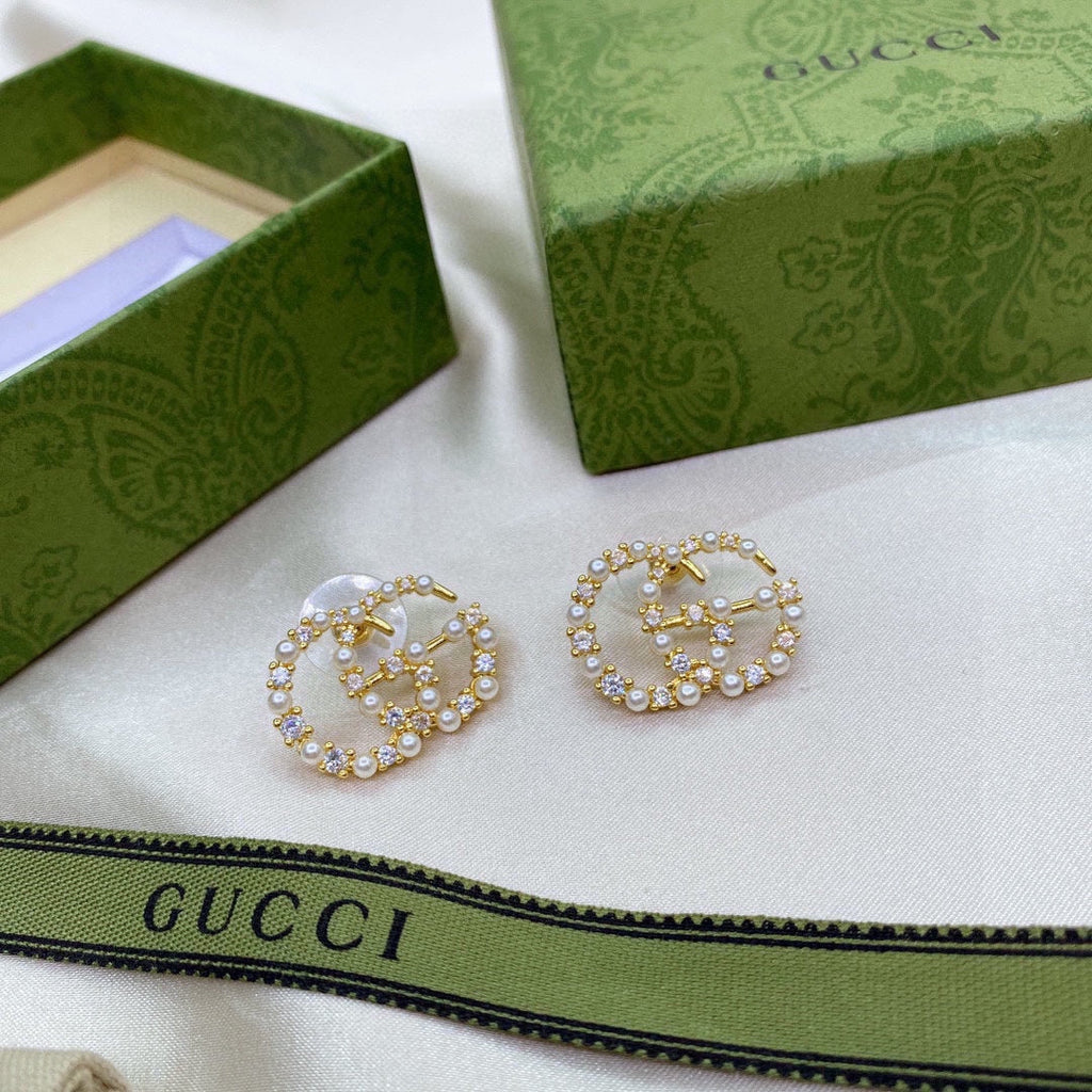 Gucci Double G Pearl Earrings - 18K Yellow Gold