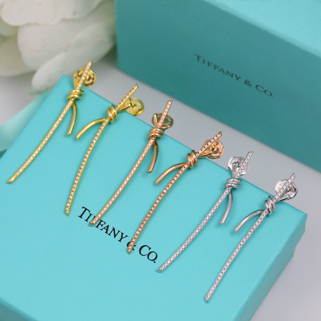 Tiffany Knot Drop Moissanite Earrings - 18K White Gold
