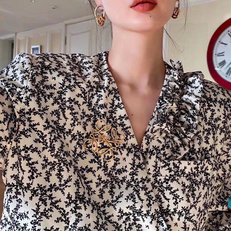 LOEWE Anagram Gold Brooch