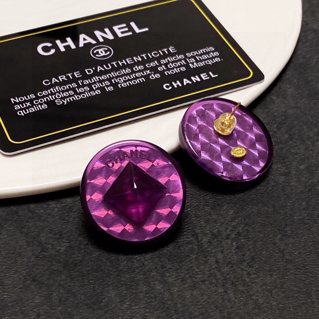 Chanel Vintage Purple Earrings - 18K Yellow Gold