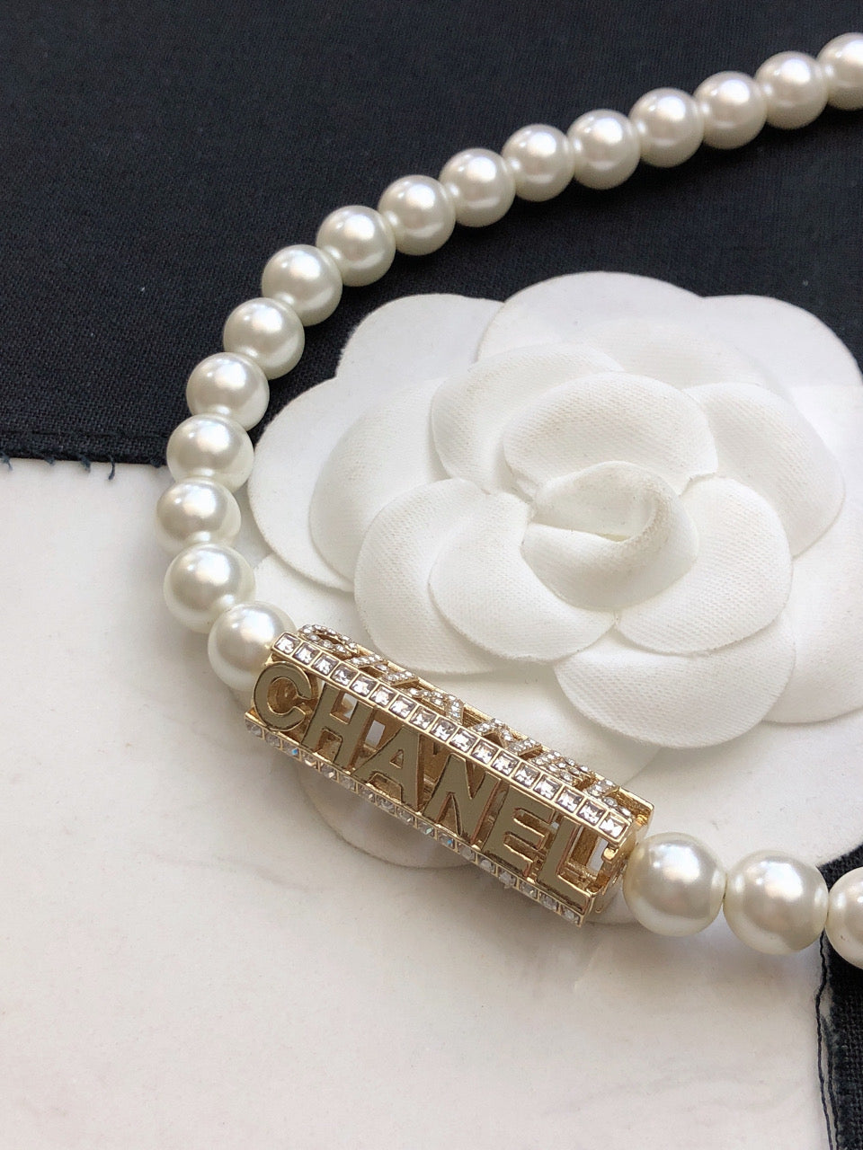 Chanel Script Pearls Chain Necklace