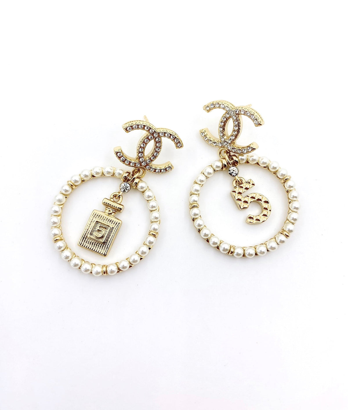 Chanel No. 5 Perfume Pendant Earrings - 18K Yellow Gold