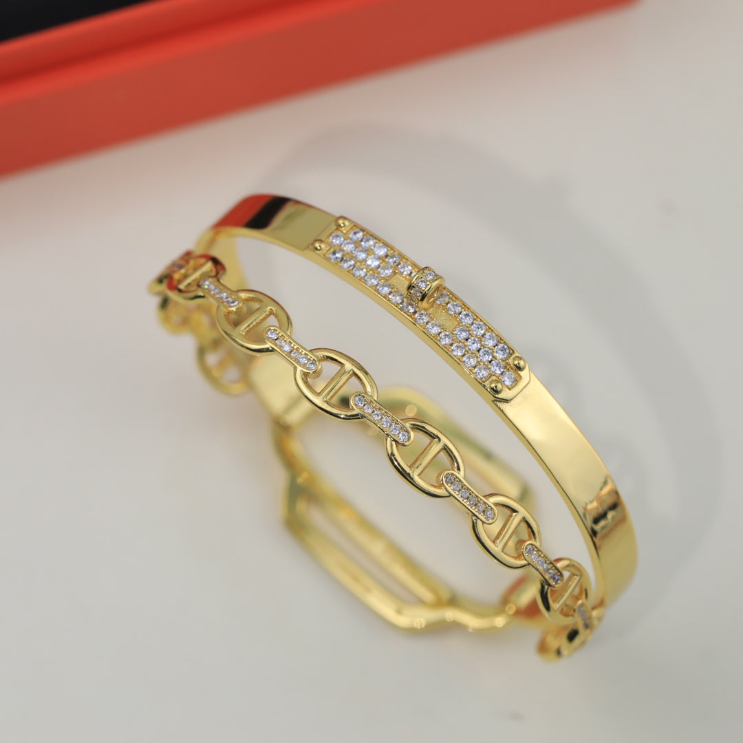 Hermes Kelly Double Tour Diamond Bracelet - 18K Gold