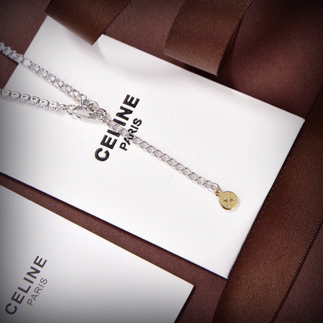 Celine Triomphe Crystals Link Necklace