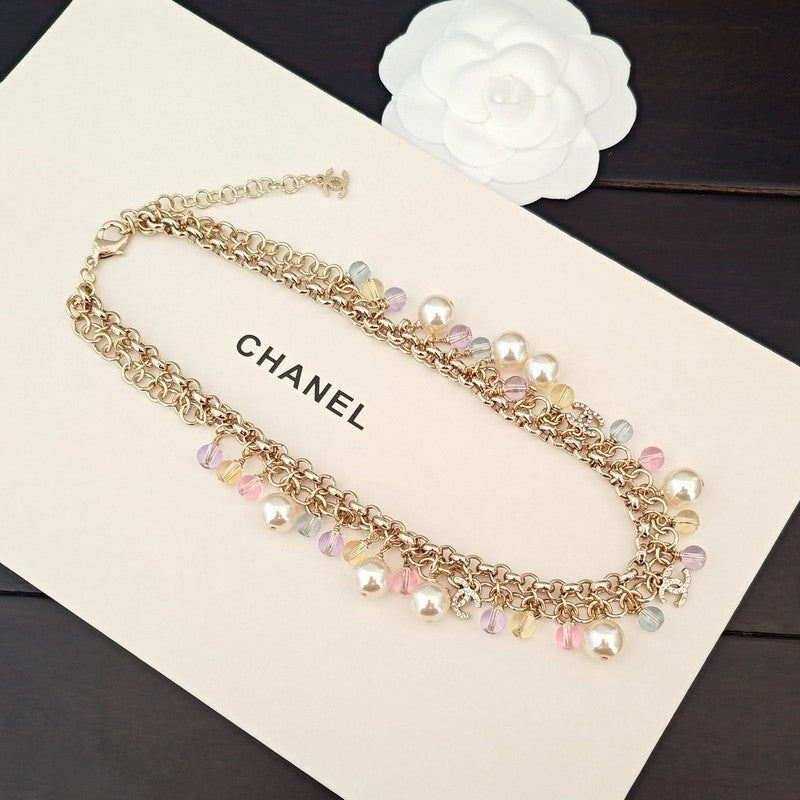 Chanel Pink Crystal Chain Links Necklace