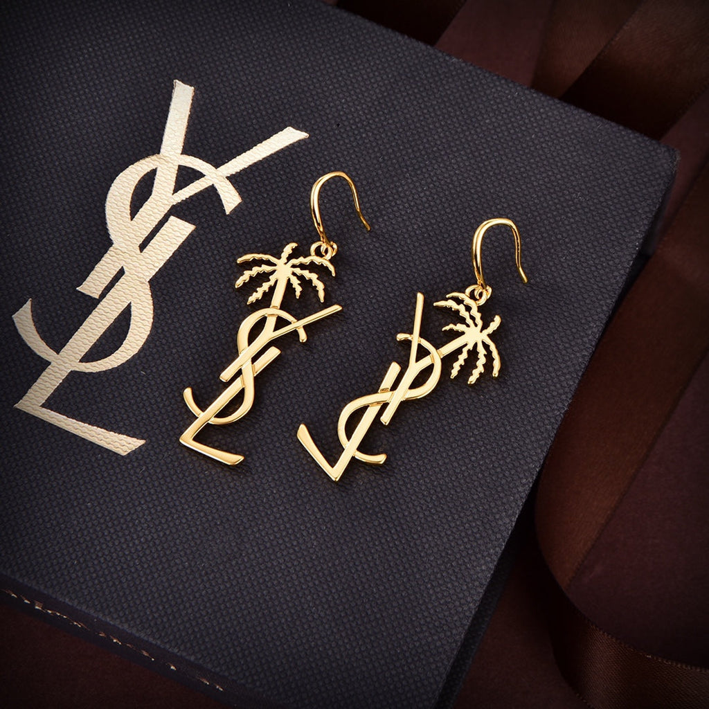 YSL Monogram Palmier Statement Earrings - 18K Yellow Gold