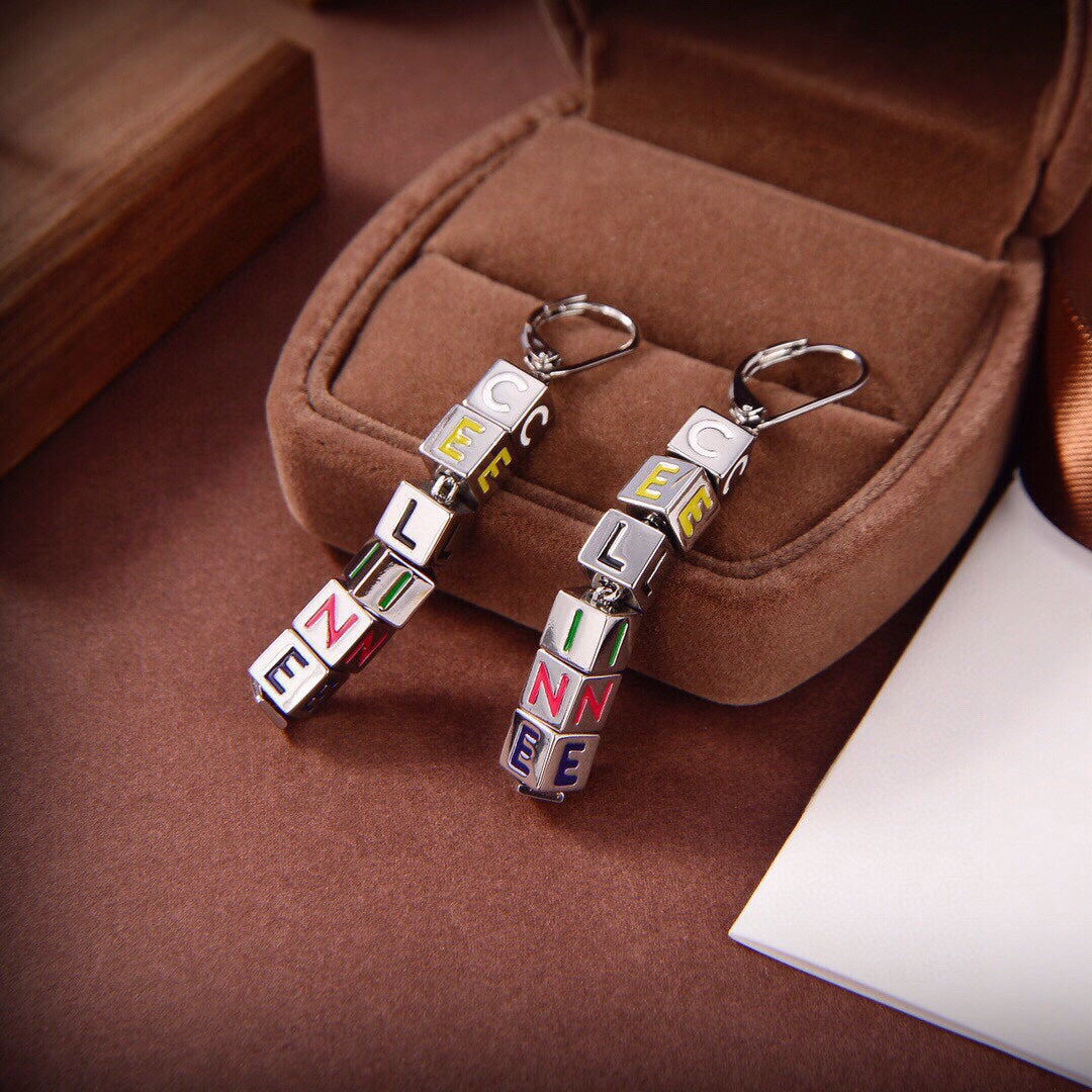 Celine Triomphe Script Cube Earrings - 18K Gold