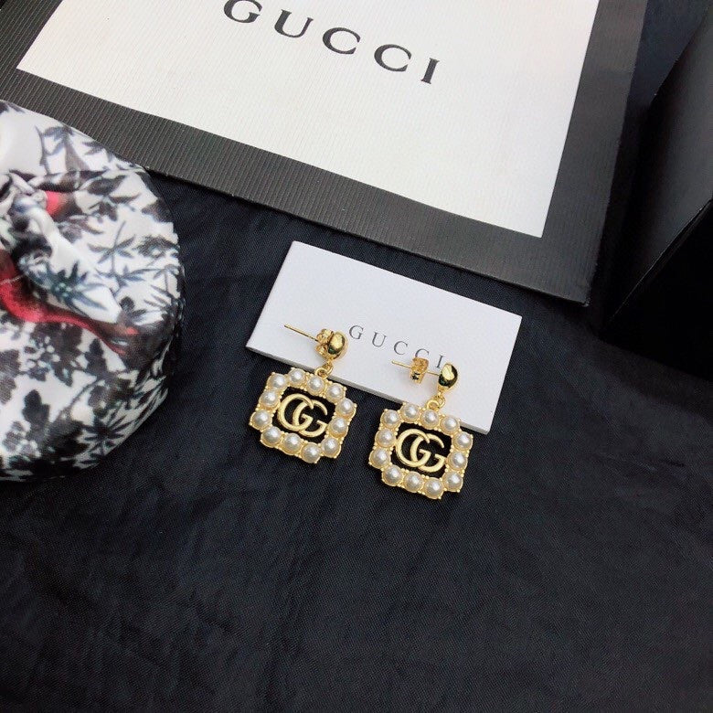 Gucci Double G Square Pearl Earrings - 18K Yellow Gold