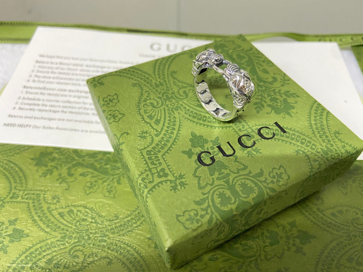 Gucci Double G Tiger Head Chain Ring