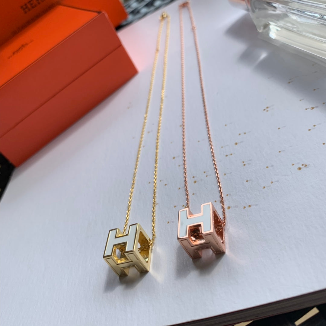 Hermes Cage D'H White Necklace